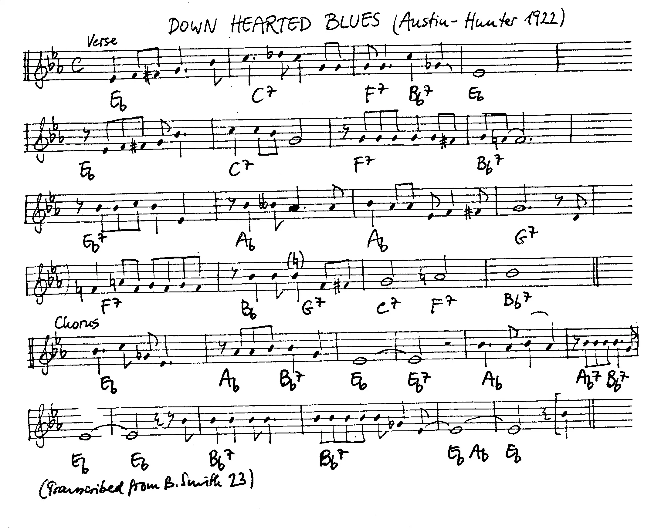 down hearted blues free jazz leadsheet - Courtesy of the Jungle Jazz Band